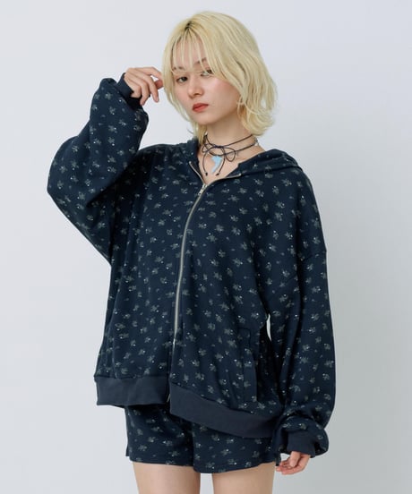 Floral print waffle shorts (Navy)