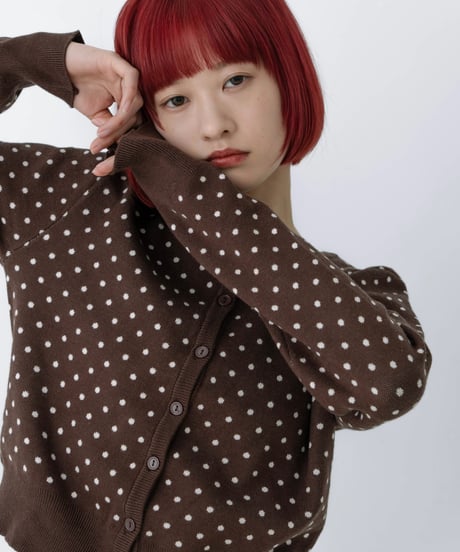 pin dot knit cardigan (brown)