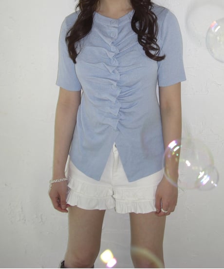 Ruffle Knit Shorts（White）