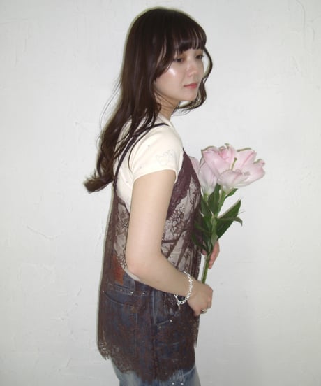 Sheer Lace Cami Top (brown)