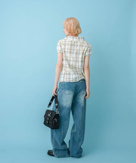 Asymmetrical Collor Check Shirts (yellow)