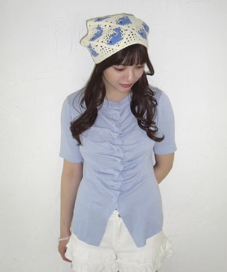 Gathered Summer Knit Top (blue)
