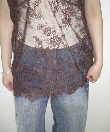 Sheer Lace Cami Top (brown)
