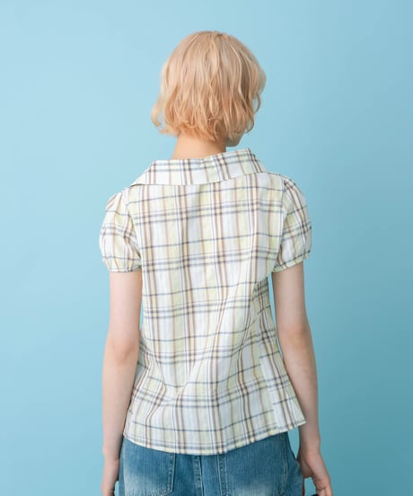 Asymmetrical Collor Check Shirts (yellow)