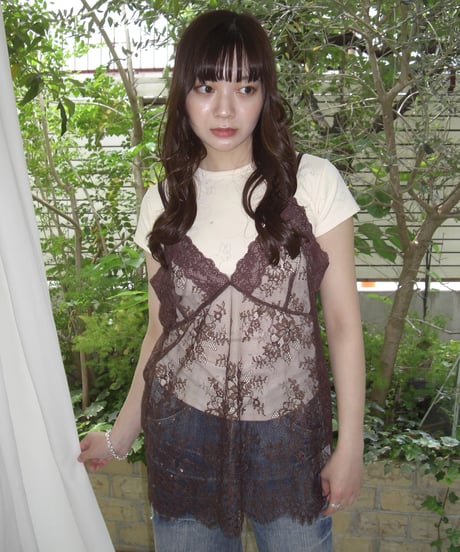 Sheer Lace Cami Top (brown)