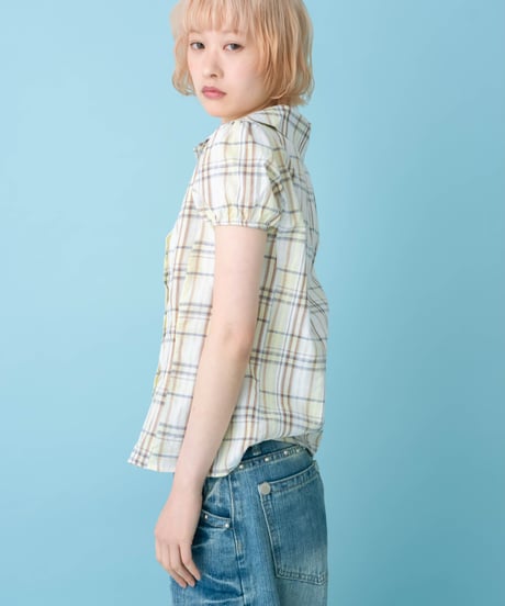 Asymmetrical Collor Check Shirts (yellow)