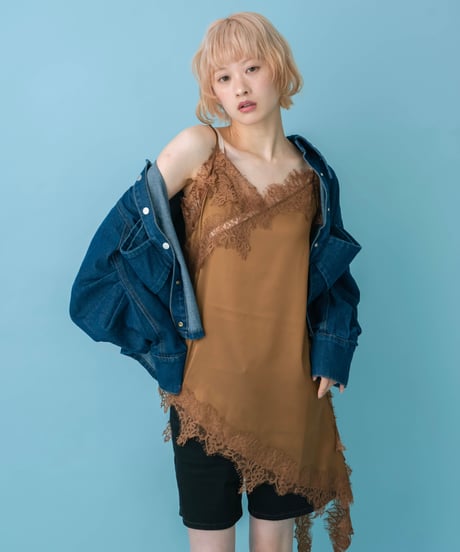 Asymmetrical lace cami top(brown)