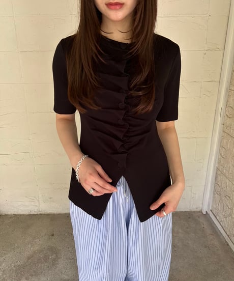 Gathered Summer Knit Top (black)