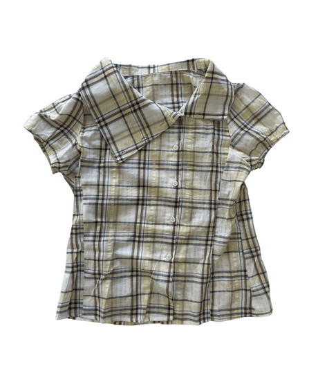 Asymmetrical Collor Check Shirts (yellow)