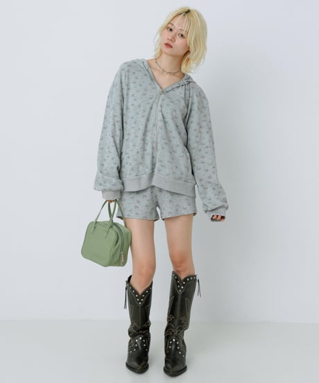 Floral print waffle shorts (Gray)