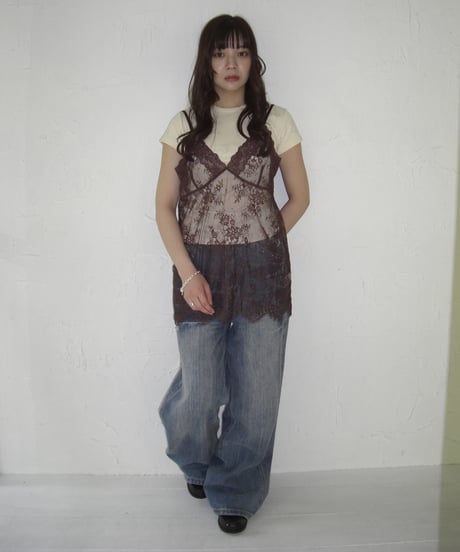 Sheer Lace Cami Top (brown)