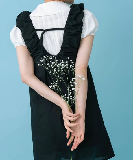 Floral embroidered frill cami dress (black)