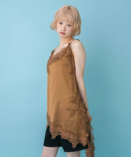 Asymmetrical lace cami top(brown)