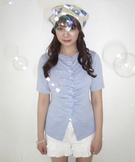 Gathered Summer Knit Top (blue)