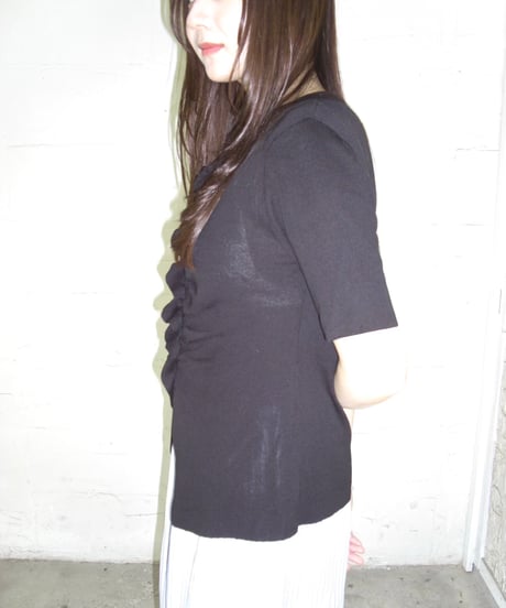 Gathered Summer Knit Top (black)