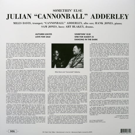【JAZZ名盤 / 輸入新品レコード】CANNONBALL ADDERLEY - SOMETHIN ’ ELSE キャノンボールアダレイ レコード マイルスデイビス レコード