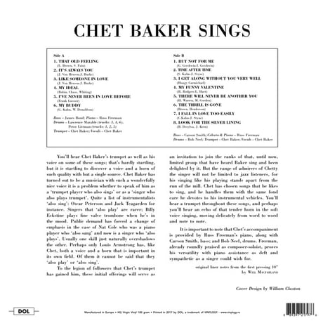 【JAZZ名盤 / 輸入新品レコード】CHET BAKER - CHET BAKER SINGS チェットベイカー レコード 名盤 シングス