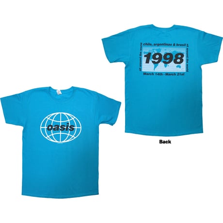 【公式新品】OASIS - 1998 WORLD TOUR SOUTH AMERICA BLUE (Back Print) オアシスTシャツ