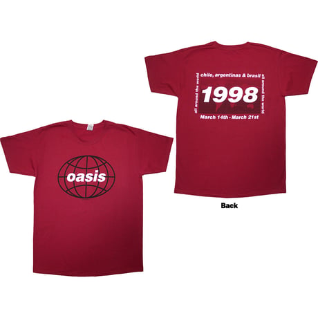 【公式新品】OASIS - 1998 WORLD TOUR SOUTH AMERICA RED (Back Print) オアシスTシャツ