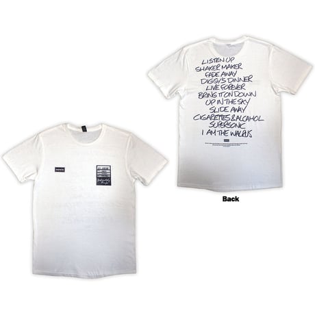 【公式新品】OASIS - DEFINITELY MAYBE AAA SETLIST WHITE (Back Print) オアシスTシャツ