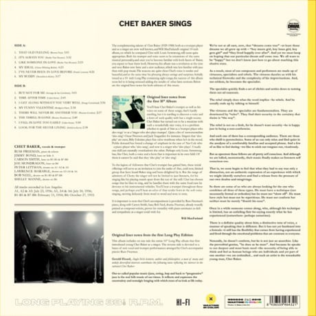 【JAZZ名盤 / 輸入新品レコード】CHET BAKER - CHET BAKER SINGS チェットベイカー レコード 名盤 シングス