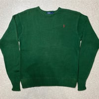 「Polo RALPH LAUREN(ポロ ラルフローレン)」クルーネック グリーン 90s ポニー刺繍 コットン ニット [2111004]