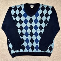 「LACOSTE(ラコステ)」90s 8サイズ ライトブルーネイビー×アーガイル コットン Vネック ニット セーター [2311028]