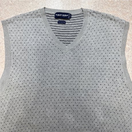 「POLO GOLF RALPH LAUREN(ポロゴルフラルフローレン)」80s 90s XLサイズ ピマコットン ライトグレー ピンドット ニット ベスト [2516021]