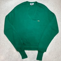 「LACOSTE(ラコステ)」IZOD アイゾッド 70s 80s 糸巻きタグ 青ワニ Lサイズ グリーン アクリルニット セーター [2211016]