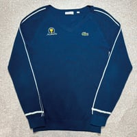 「LACOSTE(ラコステ)」SPORT スポーツ 42サイズ ネイビーブルー プレジデンツカップ ゴルフ コットン Vネック ニット セーター [2211043]