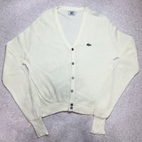 「LACOSTE(ラコステ)」IZOD アイゾッド 70s 80s 糸巻きタグ 青ワニ Mサイズ ホワイト アクリルニット カーディガン [2211014]
