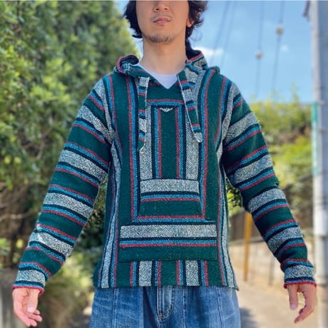 「NO BRAND(ノーブランド)」5色 ストライプ 裏起毛 メキシカン パーカー [2104001]
