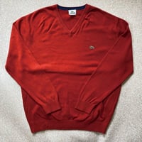 「Lacoste(ラコステ)」ワンポイント Vネック レッド コットン ニット [2011027]