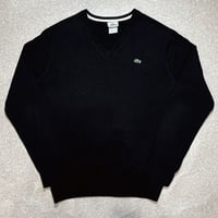 「LACOSTE(ラコステ)」90s 5サイズ ブラック コットン Vネック ニット セーター [2211040]