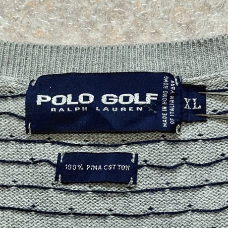 「POLO GOLF RALPH LAUREN(ポロゴルフラルフローレン)」80s 90s XLサイズ ピマコットン ライトグレー ピンドット ニット ベスト [2516021]