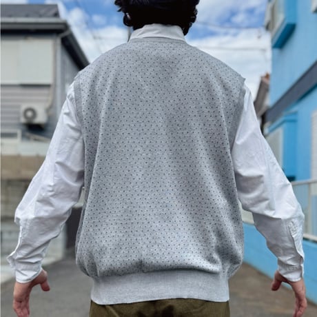 「POLO GOLF RALPH LAUREN(ポロゴルフラルフローレン)」80s 90s XLサイズ ピマコットン ライトグレー ピンドット ニット ベスト [2516021]