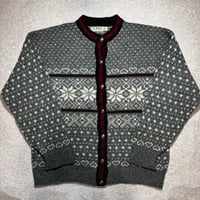 「L.L.Bean(エルエルビーン)」80s 90s XLサイズ USA製 ノルディック柄 ウールナイロン ローゲージ ニット カーディガン [2411004]
