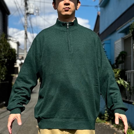 「L.L.Bean(エルエルビーン)」90s 00s XL-REGサイズ コットン カシミヤ混紡 ハーフジップ ハイネック ニット セーター [2411038]