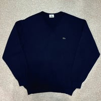 「LACOSTE(ラコステ)」90s 6サイズ ネイビー ウール ウールマーク Vネック ニット セーター [2211037]