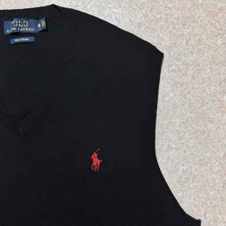 「POLO RALPH LAUREN(ポロラルフローレン)」10s 20s Mサイズ ピマコットン ブラック ポニー刺繍 ニット ベスト [2516085]