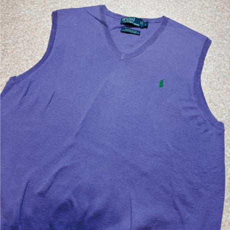 「Polo by Ralph Lauren (ポロラルフローレン)」90s 00s 10s Lサイズ ピマコットン パープル ポニー刺繍 ニット ベスト [2516033]