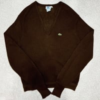 「LACOSTE(ラコステ)」IZOD アイゾッド 70s 80s 糸巻きタグ 青ワニ Lサイズ ブラウン アクリルニット セーター [2211022]