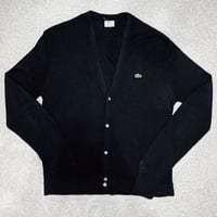 「LACOSTE(ラコステ)」IZOD アイゾッド 80s 90s USA製 Lサイズ ブラック アクリルニット カーディガン [2211023]