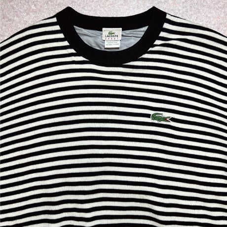 「LACOSTE(ラコステ)」SPORT スポーツ 90s 7サイズ ボーダー ウールアクリル 裏地付き クルーネック ヤッケ ニット セーター [2211045]