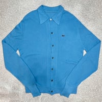 「LACOSTE(ラコステ)」70s 80s 90s タグ欠損 スカイブルー アクリルニット 襟付き シャツ カーディガン [2211027]