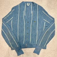 「LACOSTE(ラコステ)」IZOD アイゾッド 80s 90s USA製 Mサイズ ブルーストライプ アクリルニット カーディガン [2211020]