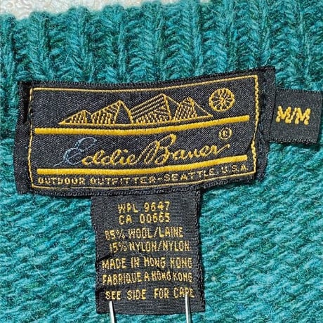 「Eddie Bauer(エディーバウアー)」ターコイズグリーン ローゲージ ラムズウール メランジ ニット [2011042]