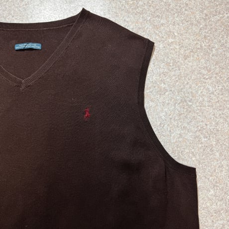 「Polo by Ralph Lauren (ポロラルフローレン)」90s 00s 10s 20s Lサイズ相当 ピマコットン チョコレートブラウン ポニー刺繍 ニット ベスト [2516004]