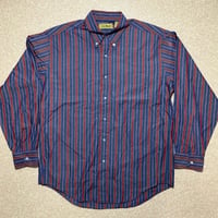「L.L.Bean(エルエルビーン)」子持ち縞 ネイビー×バーガンディ 70s 80s ボタンダウンシャツ [2106006]