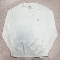 「LACOSTE(ラコステ)」90s 4サイズ オフホワイト コットン Vネック ニット セーター [2211035]